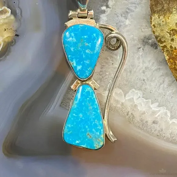 Gary G Sanchez Vintage Sterling Silver 2 Turquoise Decorated Pendant For Women - Picture 4 of 10